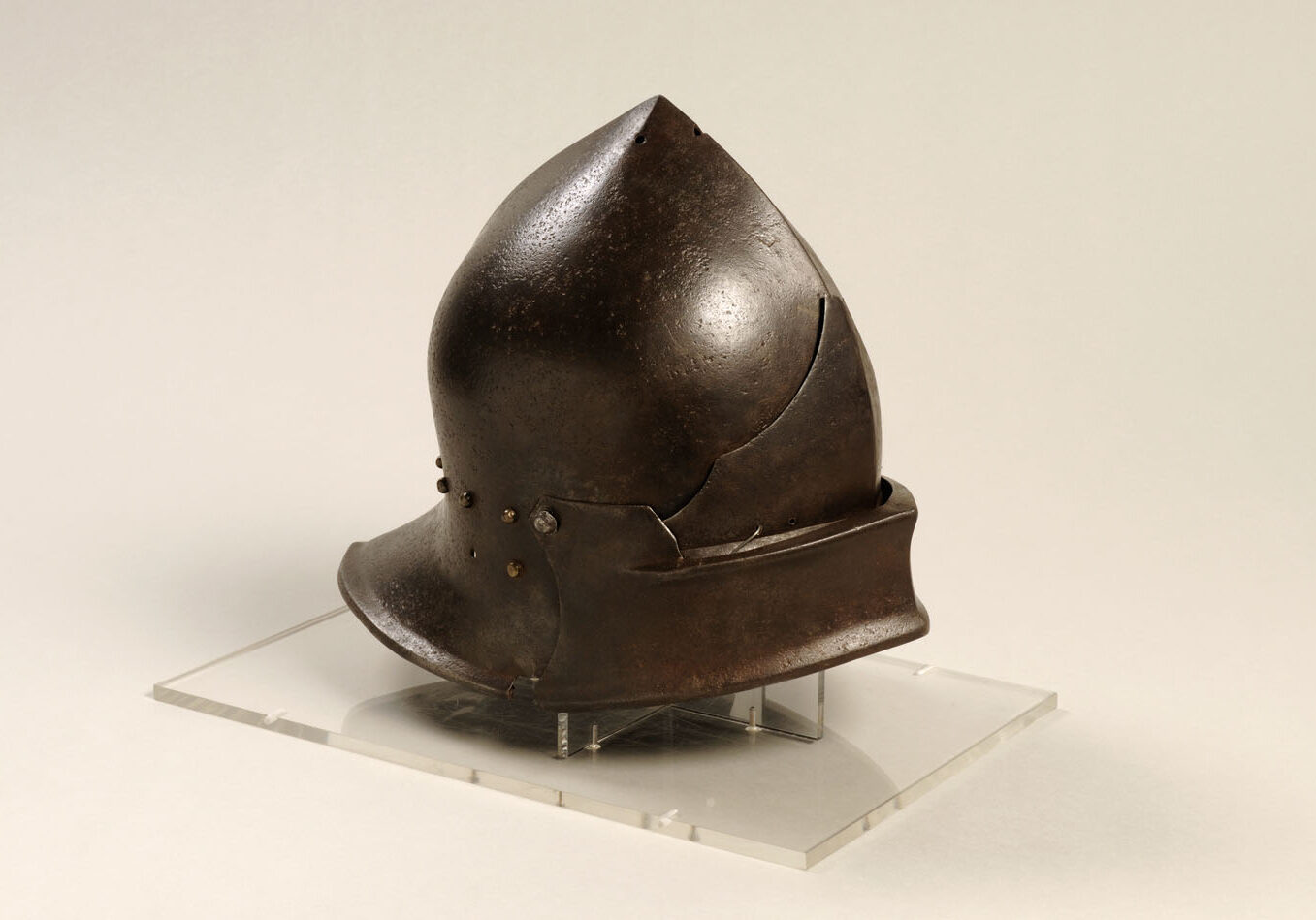 A sallet made during the Wars of the Roses c. 1460 by Martin Rondele of Bruges and kept at St Mary’s Guildhall
